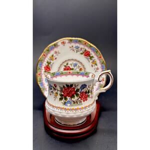 ￼Vintage Rosina Queens Bone China, Demitasse Teacup Cup Saucer Flowers Of Amaran